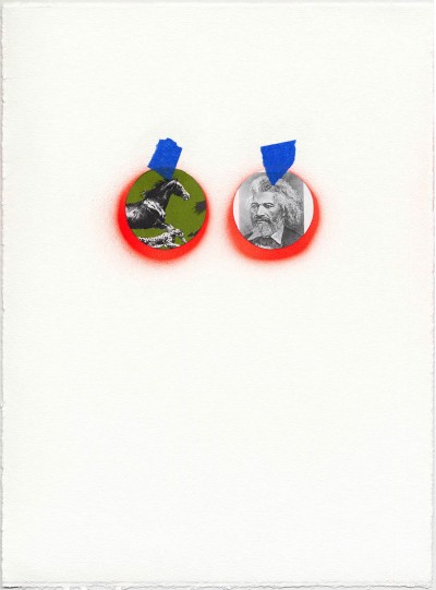 Fredrick Douglass + Horse + Cheetah, from Eye to Eye series Mixed media on paper 15" x 11" 2013
